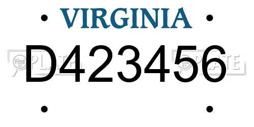 D423456 Virginia License Plate