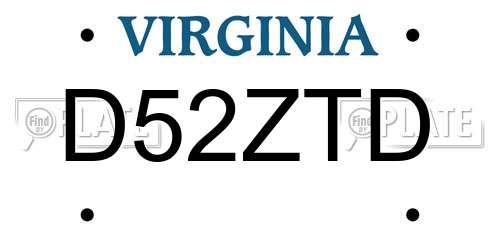 D52ZTD Virginia License Plate