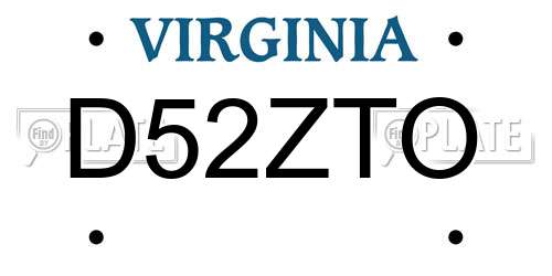D52ZTO Virginia License Plate