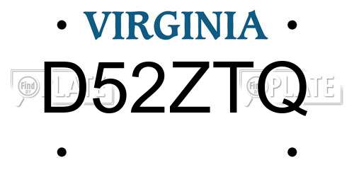 D52ZTQ Virginia License Plate