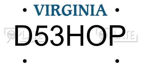 D53HOP Virginia License Plate
