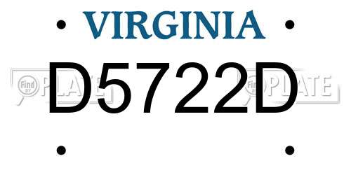 D5722D Virginia License Plate