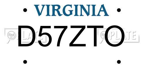 D57ZTO Virginia License Plate