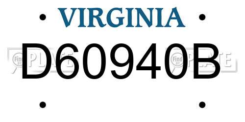 D60940B Virginia License Plate