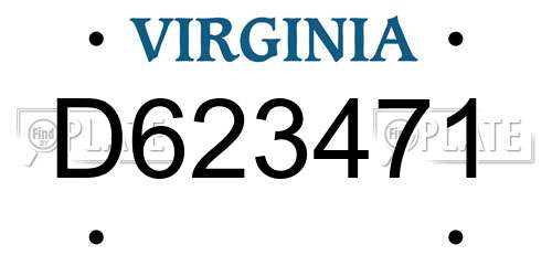 D623471 Virginia License Plate
