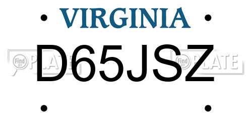 D65JSZ Virginia License Plate