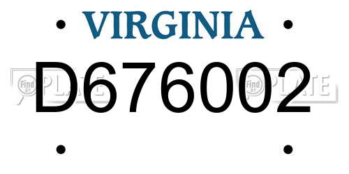 D676002 Virginia License Plate