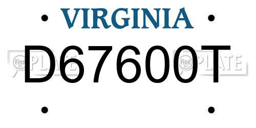D67600T Virginia License Plate