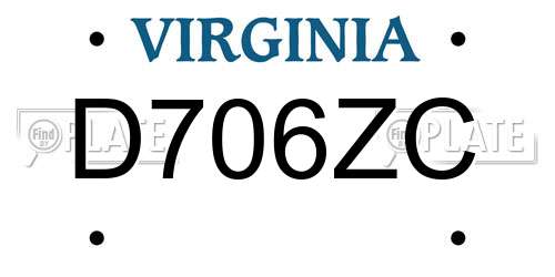D706ZC Virginia License Plate