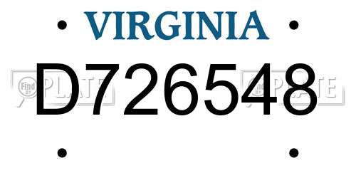 D726548 Virginia License Plate