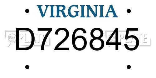 D726845 Virginia License Plate