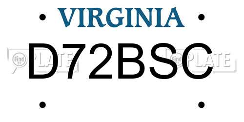 D72BSC Virginia License Plate