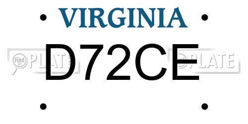 D72CE Virginia License Plate