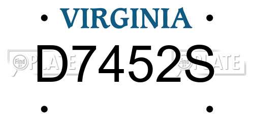 D7452S Virginia License Plate