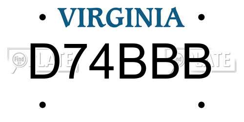 D74BBB Virginia License Plate