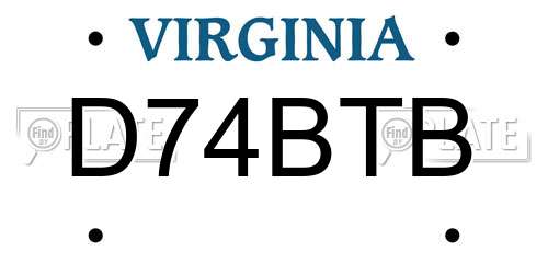 D74BTB Virginia License Plate
