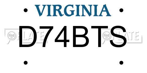 D74BTS Virginia License Plate