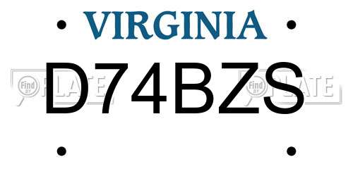 D74BZS Virginia License Plate