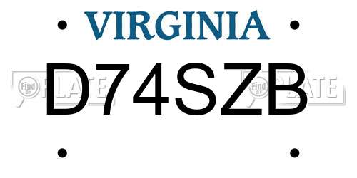 D74SZB Virginia License Plate