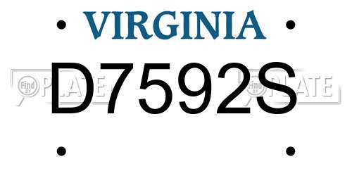 D7592S Virginia License Plate