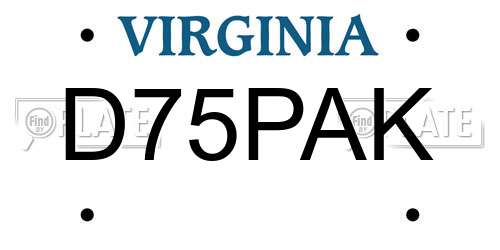 D75PAK Virginia License Plate
