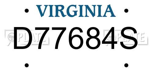D77684S Virginia License Plate