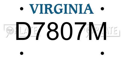 D7807M Virginia License Plate