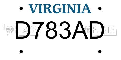 D783AD Virginia License Plate