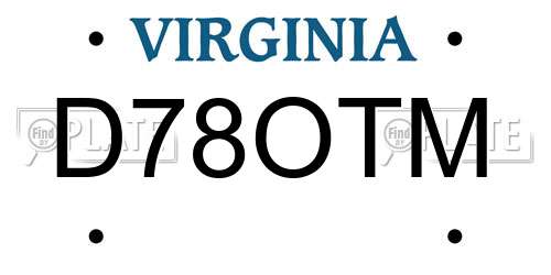 D78OTM Virginia License Plate