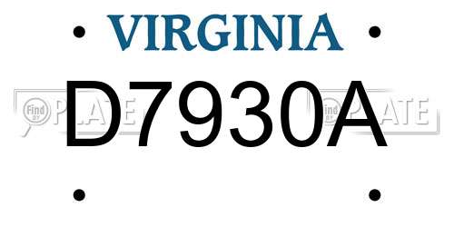 D7930A Virginia License Plate