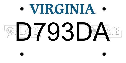 D793DA Virginia License Plate