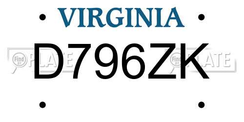 D796ZK Virginia License Plate