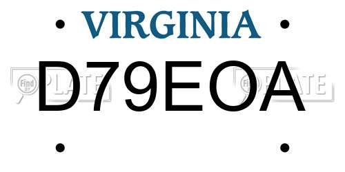 D79EOA Virginia License Plate