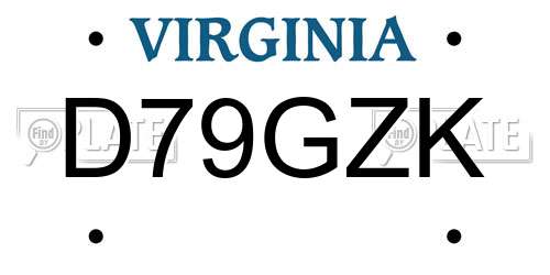 D79GZK Virginia License Plate