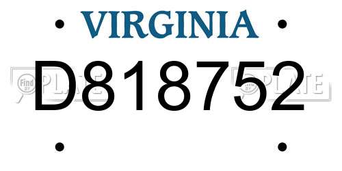 D818752 Virginia License Plate