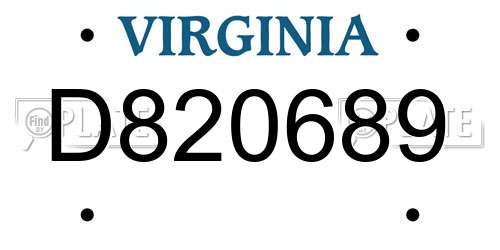 D820689 Virginia License Plate