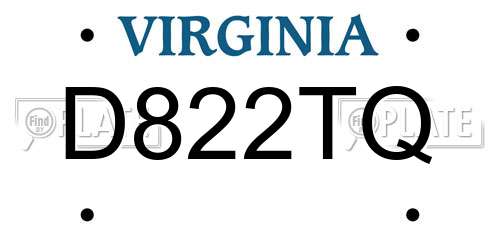 D822TQ Virginia License Plate