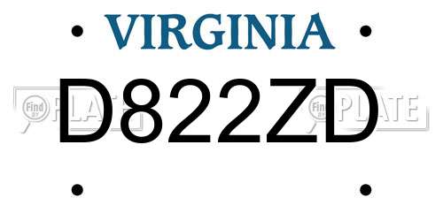 D822ZD Virginia License Plate
