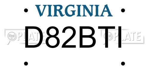 D82BTI Virginia License Plate