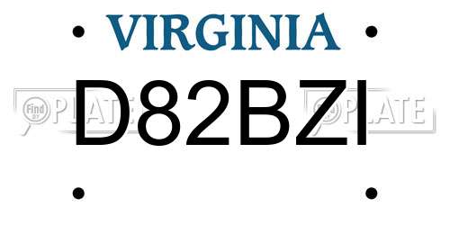 D82BZI Virginia License Plate