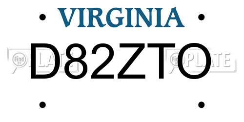 D82ZTO Virginia License Plate