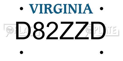 D82ZZD Virginia License Plate