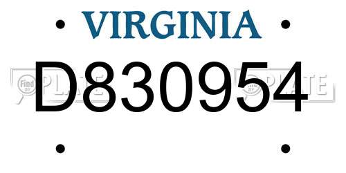 D830954 Virginia License Plate