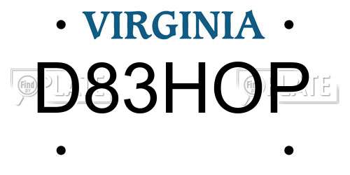 D83HOP Virginia License Plate