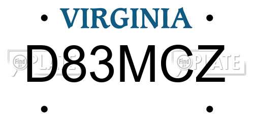 D83MCZ Virginia License Plate