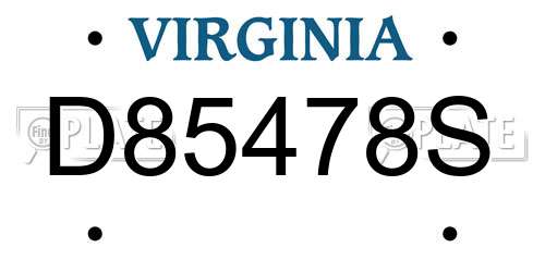 D85478S Virginia License Plate