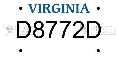 D8772D Virginia License Plate