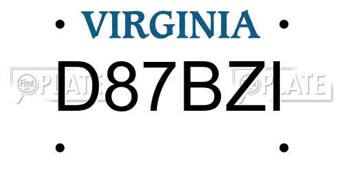 D87BZI Virginia License Plate