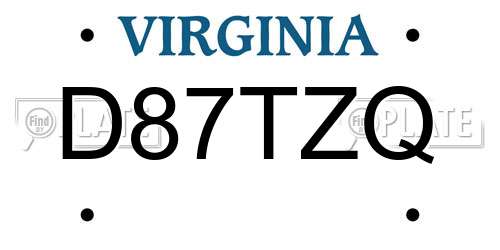 D87TZQ Virginia License Plate