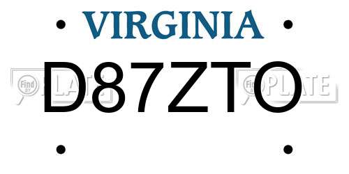 D87ZTO Virginia License Plate